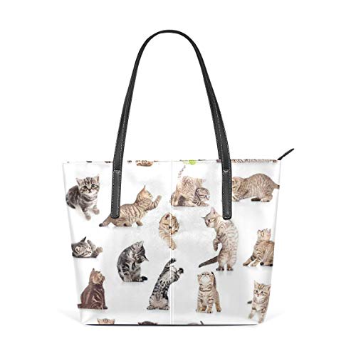 NR Moda multicolor Bolso fino Bolso de mano Bolsos de mujer Bolsos de hombro para mujer,Colección de gracioso juguetón bebé gatito mascota escocés atigrado rayas Pussu Animal Design