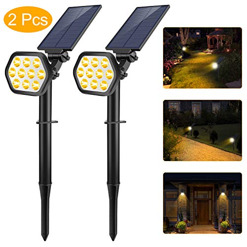 【Nuevo】Luces Solares Exterior GolWof Foco Solar LED IP68 Impermeable Luz Solar Lámpara Solar con 2 Modos de Iluminación, Ángulo Ajustable 180° Luz de Paisaje para Jardín Césped Terraza Camino Garaje