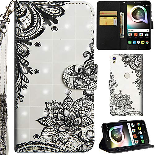 Ooboom Alcatel Shine Lite 5080X Funda 3D Flip Folio Wallet Case Cover Carcasa Piel PU Billetera Soporte Plegable con Ranuras Tarjetas Cierre Magnético para Alcatel Shine Lite 5080X - Negro Loto