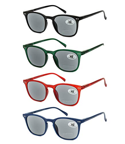 Pack de 4 Gafas de Lectura de Sol Vista Cansada Presbicia con Protección UV 100%, Graduadas Dioptrías +1.00 hasta +3.50, Montura de Pasta, Bisagras de Resorte, Unisex (+300 (836))