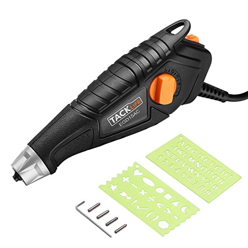 Pluma de Grabado, Tacklife EGD15AC grabador potente 15W/6000rpm Velocidad de vibración/5 profundidad ajustable/4 puntas de acero de tungsteno/2 plantillas de 26 alfabetos/agujeros refrigerados