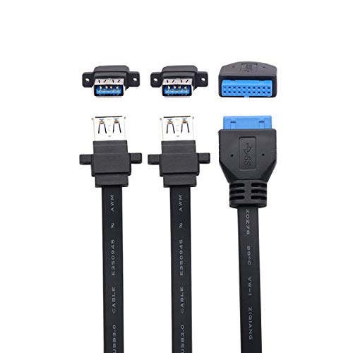 QiCheng&LYS Placa Base USB3.0 Adaptador Hembra de Alta Velocidad de 5 Gbps 19 Pin a Conector Hembra 2-USB3.0