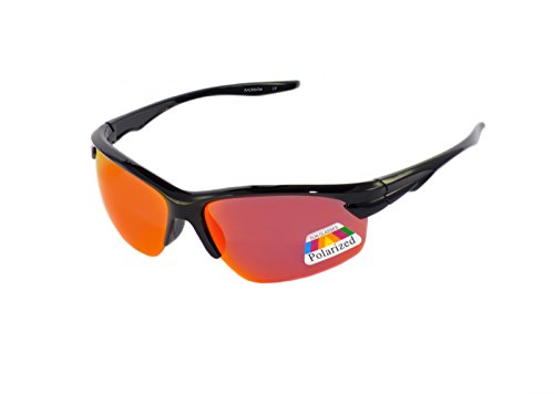 rainbow safety Gafas de Sol Polarizadas Deportivas Infantiles Anteojos para el Sol Niños 8+ Años 3302 (Negro Espejo Rojo)