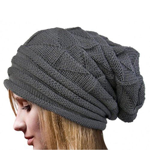 RETUROM Gorro de invierno, Nuevo estilo de las mujeres de invierno ganchillo Hat lana Knit Beanie caliente Caps (Gris)