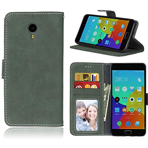 Sangrl Libro Funda para Meizu M2 Note/Blue Charm Note2, PU Cuero Cover Flip Soporte Case [Función de Soporte] [Tarjeta Ranuras] Cuero Sintética Wallet Flip Case Verde