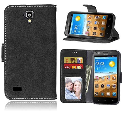 ShuiSu Carcasa Funda para Huawei Y560 / Y5, Retro Esmerilada Primo Cuero Sintético Silicona Suave Cierre Magnético Billetera Bolsillos para Tarjetas Protector Case -Negro