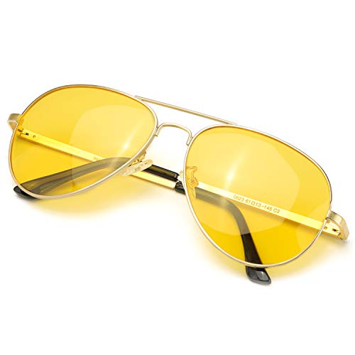 SODQW Clásico HD Gafas de Visión para Conduccion Nocturna Hombre Mujer Polarizadas Lente Amarilla Anti Reflectante - 100% UVA/UVB Protección (Marco Dorado Lente Amarilla)