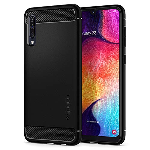 Spigen, Funda Compatible con Samsung Galaxy A50 / A30s / A50s [Rugged Armor] Absorción de Choque Resistente y diseño de Fibra de Carbono [Compatible con Carga Inalámbrica] - [Negro Mate] 611CS26199