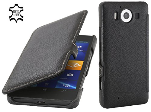 StilGut Book Type, Funda de Piel auténtica con Cierre de Clip para el Microsoft Lumia 950/950 Dual SIM, Negro