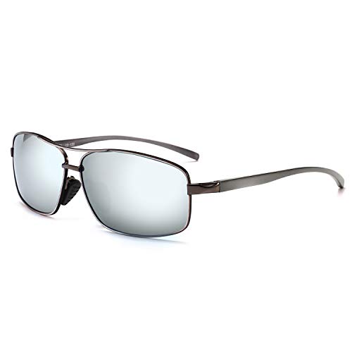 SUNGAIT Retro Rectangulares Gafas de sol Hombre Polarizadas Clásico metal Marc Gunmetal/Plateado 2458