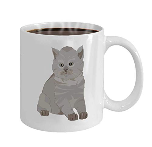 Taza de café 11 Oz de cerámica blanca Regalo divertido Raza británica de pelo corto Lindo gatito plano británico sh