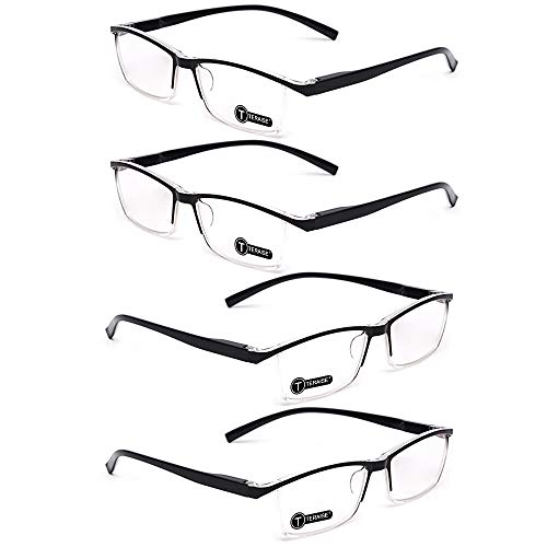 TERAISE 4PCS Moda Gafas de lectura con luz anti-azul Lectores de calidad Gafas para lectura para hombres y mujeres Computadora/teléfono celular Bloqueo de luz azul Gafas de lectura Marco(2.0X)