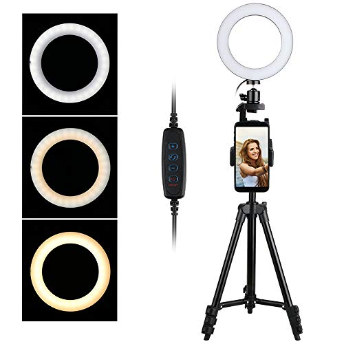 Thlevel Luz de Anillo de 6" con Soporte de trípode para Selfie Maquillaje Transmisión en Vivo y Video de Youtube Luz LED de cámara (Plata)