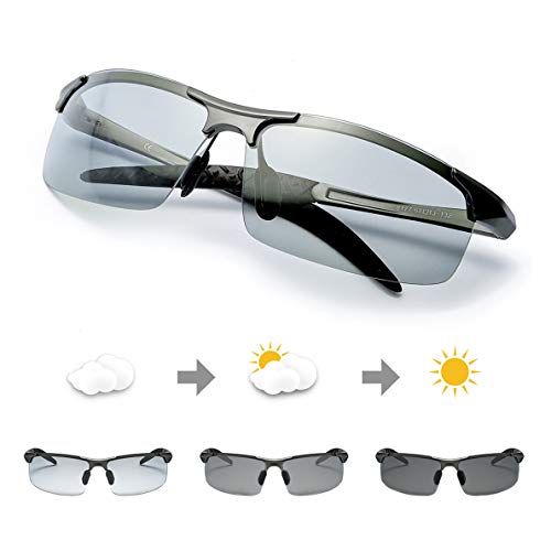 TJUTR Rectangulares Gafas de Sol Hombre Polarizadas Premium Lentes Photochromic Grises Antideslumbrante -Protección UV 400 (Gris/Gris(Deportivas))