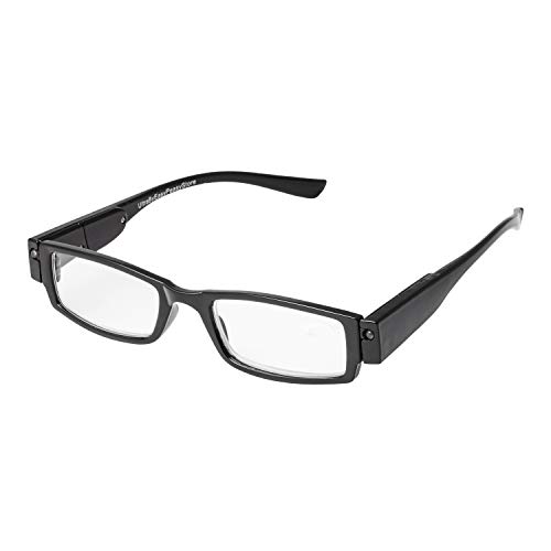 Ultra Negro +2.0 Dióptricas Ampliación Gafas de Lectura LED Luz Marco Patrón Adultos Hombres Mujeres Noch Presbicia con Lentes