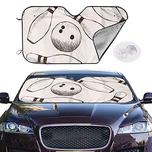 VTIUA Parasol para Parabrisas Frontal de Coche,Bowling Pins and Balls Portable Universal Sunshade Keeps Vehicle Cooler for Car,SUV,Trucks,Minivan Automotive and Most Vehicle Sunshade (51 X 27 in)