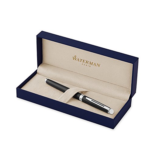 Waterman Hémisphère rotulador roller, con adorno cromado, punta fina con cartucho de tinta negra, estuche de regalo, color negro mate