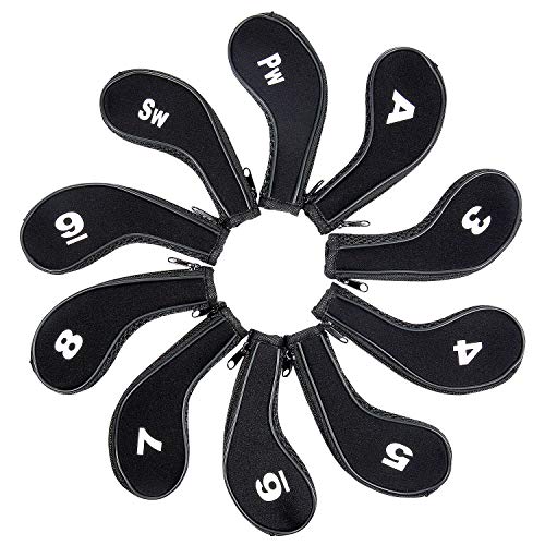 Wolintek Fundas para Cabezas de Golf Club, Funda de Palo de Golf Hierro con Cremallera Headcovers Set 10pcs,Cubiertas para La Cabeza del Club