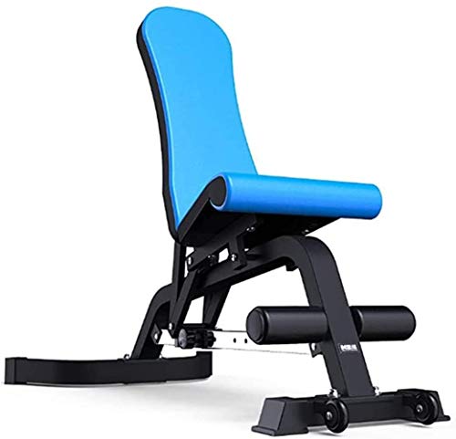 Woodtree Multifuncional Cama de Pesas Banco Cama Barra de Prensa en Cuclillas heces Estante de Fitness Silla de Equipos de Gimnasia, Color: Azul (Color : Blue)