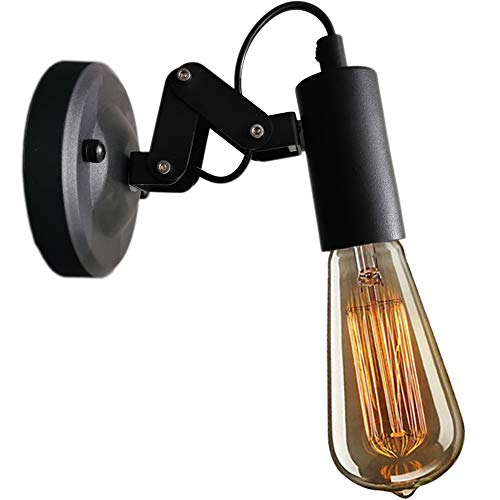 XIHOME lámpara de pared industrial, foco de pared retro, vintage, excl.max.60W E27 Edison iluminante, metal negro, foco de pared con diseño ajustable, lámpara de salón café bar loft