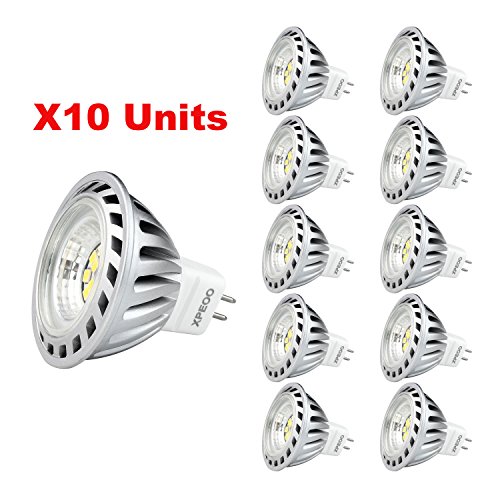 Xpeoo® 10 X 6W MR16 GU5.3 LED Bombilla Lámpara Igual a Halógena de 50W 520lm, Foco Luz Spot Down light lamp bulbs, Luz Blanco Frío Diurno 4500k, DC AC 12v,Bajo Consumo [Clase de eficiencia energética A]