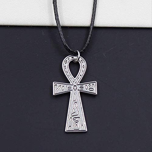 YANCONG Nuevo Durable Negro Piel Sintética Egipcio Ankh Vida Cruz Colgante Cordón Gargantilla DIY Collar Retro Boho Tibetano Plata Color