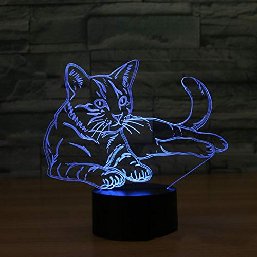 YCHHEKA Lámpara LED de luz nocturna 3D Lindo gatito dócil Siete interruptores táctiles de cambio de color para luces de decoración del hogar niños cumpleaños año nuevo regalo de navidad