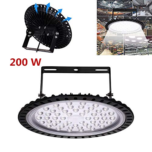 Yuanline 200W UFO Iluminación LED Alta, Lámpara Industrial Ultra Delgada,Lámpara Industrial de Blanco Frío 6000-6500K, 50000Lm,(200W,1 Pack)