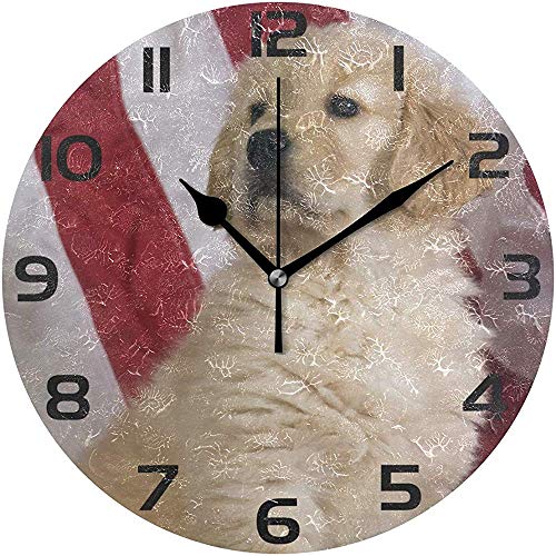 Zseeda Orgulloso Día Nacional Golden Retriever Puppy Clock Acrílico Pintado Silencioso Sin tictac Reloj de Pared Redondo Home Art Dormitorio Living Dormitorio Decoración de la habitación