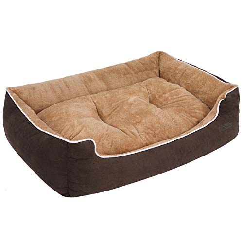 FEANDREA Cama para Perros, Sofá para Perros, Cesta para Perro con cojín extraíble, Marrón y Beige, 110 x 75 x 27 cm PGW07YC