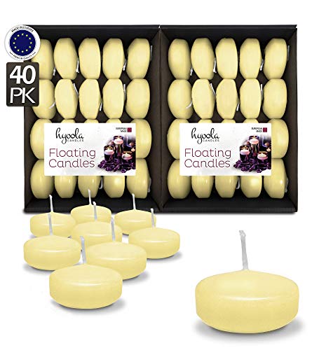 Hyoola Premium Ivory Velas flotantes 5,1 cm – 4 Horas – 40 Unidades – Fabricado en Europa