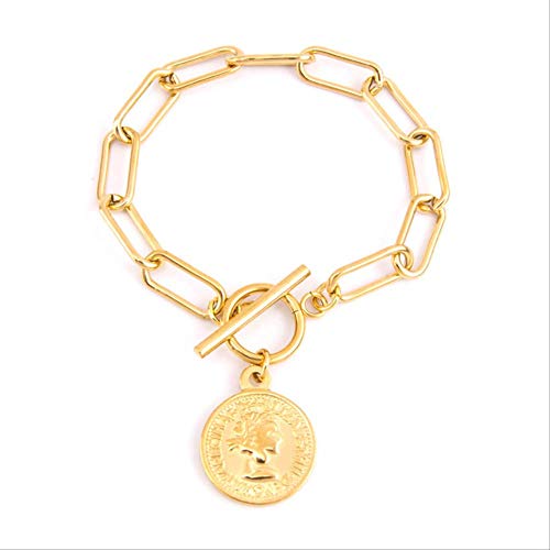 Nobrand Acero Inoxidable Oro Plata Larga O Cadena Moneda Encanto Pulseras para Mujeres Virgin Mary Medalla Pulseras Mujer 19.5Cm