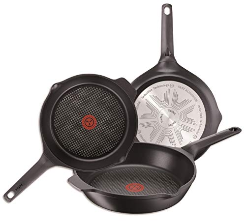 Tefal E215S3A Aroma- Sartenes de aluminio, con Antiadherente para Todo Tipo de Cocinas Incluido Inducción, Negro, 22, 24 y 26 cm, Juego de 3