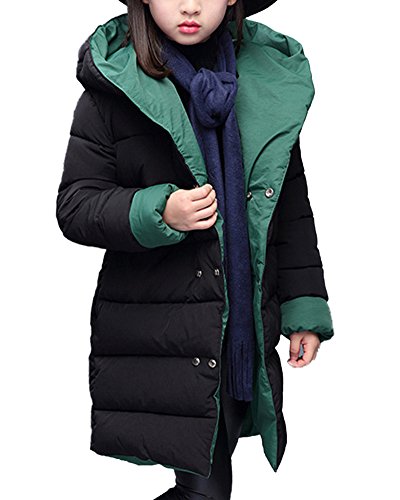 Abrigo Chaqueta Manga Larga con Capucha Invierno Niñas Plumas Acolchado Coat Verde 120