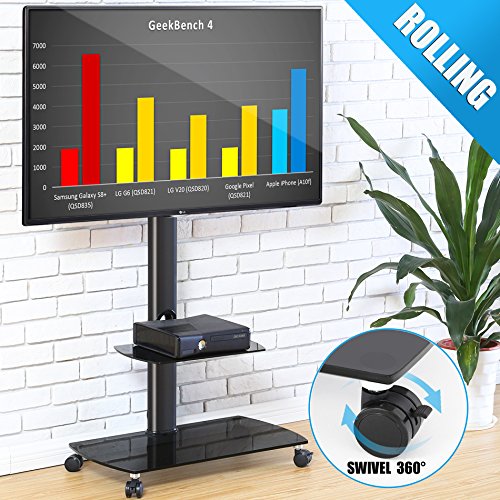 FITUEYES Soporte Móvil de TV de 32 a 65 Pulgadas con 2 Estantes Soporte Giratorio de Suelo para TV LCD LED OLED Plasma Plano Curvo TT206503GB