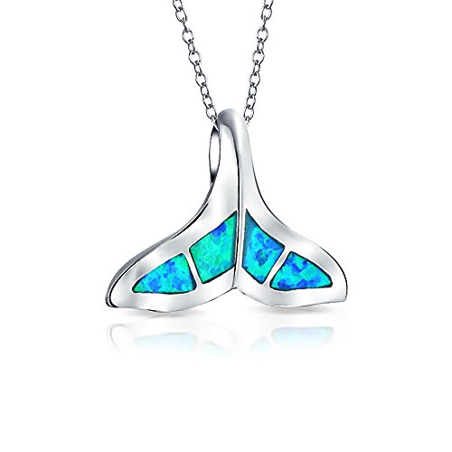 Inlay Azul Náutico Creado Opal Ballena De Aleta De Cola De Pescado Mujer Colgante Collar De Plata Esterlina 925 Novia