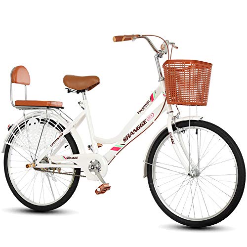 Bicicleta for mujer, 22 24 pulgadas Estilo holandés Patrimonio clásico Damas tradicionales Bicicletas blancas, Bicicletas de carretera urbana al aire libre Cuadro de bicicleta de acero de alto carbono