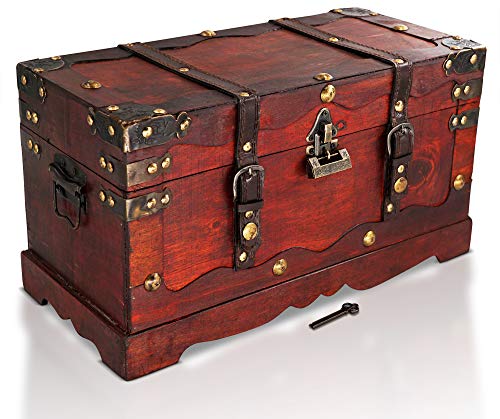 Brynnberg - Caja de Madera Cofre del Tesoro con candado Pirata de Estilo Vintage, Hecha a Mano, Diseño Retro 40x19x22cm