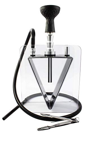 Cachimba premium con forma triangular - Kit con cazoleta, mangera y pinzas AVANZADO - Shisha hookah narguile (Negro)