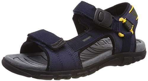 Geox Strada H, Sandalias con Punta Abierta para Hombre, Azul (Navy/Yellow C0657), 45 EU