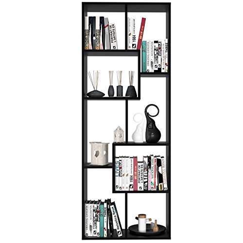 Homfa Estantería Librería Estantería de Pared Estantería para Libros Estantería Almacenaje con 8 Compartimentos Negro 60X24X160cm