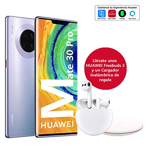 HUAWEI Mate30 Pro - Smartphone con Pantalla Curva de 6.53" (Kirin 990, 8 + 256 GB, Cuádruple cámara Leica, Batería de 4500 mAh), Color Space Silver + Freebuds 3 + Wireless Charger