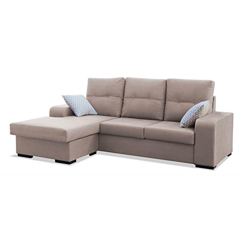 Mueble Sofa ChaiseLongue, MONTADO DE FABRICA, 3 plazas, Color Beige, cheslong Chaise Longue ref-70