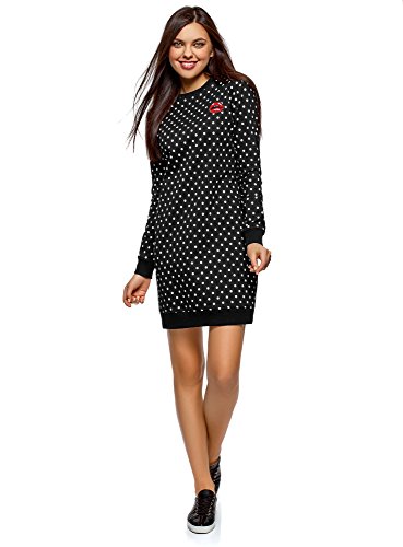 oodji Ultra Mujer Vestido de Estilo Deportivo con Estampado, Negro, ES 46 / XXL