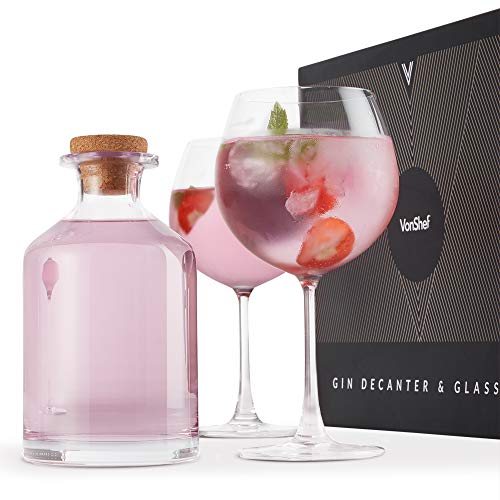 VonShef Jarra Licorera de Ginebra de Vidrio y 2 Copas de Globo – Gin y Tonic Juego de Coctelería - Ideal para Navidad o Regalo de inauguración de casa