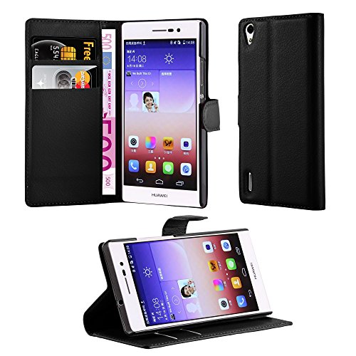 Cadorabo Funda Libro para Huawei Ascend P7 en Negro Fantasma – Cubierta Proteccíon con Cierre Magnético, Tarjetero y Función de Suporte – Etui Case Cover Carcasa