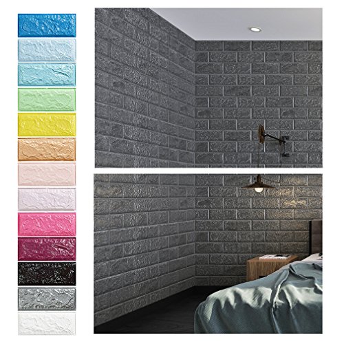 KINLO 5 Piezas 77 x 70 cm Pegatina de Pared 3D PE Espuma DIY 3D Ladrillo Pegatina Pared Sticker Autoadhesivo Wall Paneles Impermeable Azulejos de la Pared del Arte para Decoración(Gris Claro)