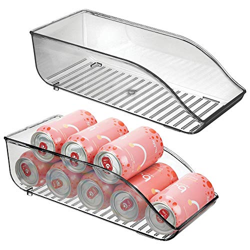 mDesign Juego de 2 cajas de almacenaje para frigorífico y armarios de cocina – Contenedores de plástico con capacidad para 9 latas – Práctico organizador de nevera – gris humo