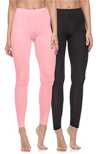 Merry Style Lote de 2 Leggins Largos Mallas Deportivas Mujer MS10-198 (Negro/Rosa, S)