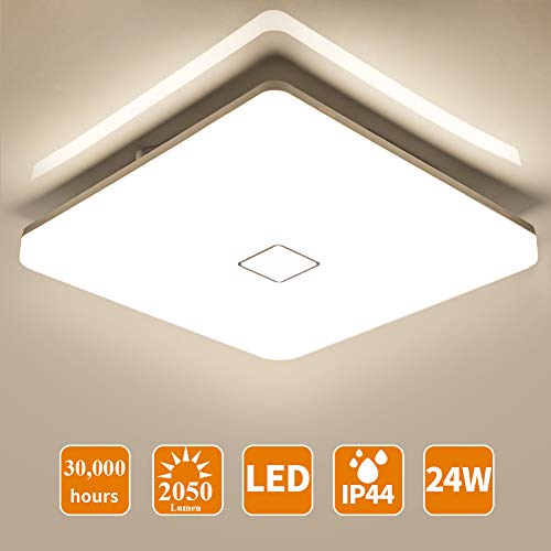 Öuesen Lámpara de techo LED 24W IP44 2050lm Plafón LED Moderno Blanco natural 4000K para Pasillo Salón Cocina Dormitorio Baños